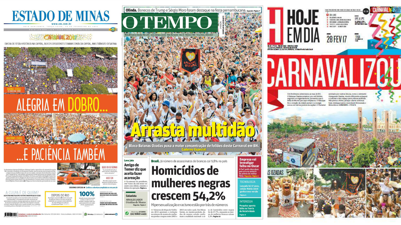 Capas dos principais jornais de BH nesta terça feira 28 de fevereiro