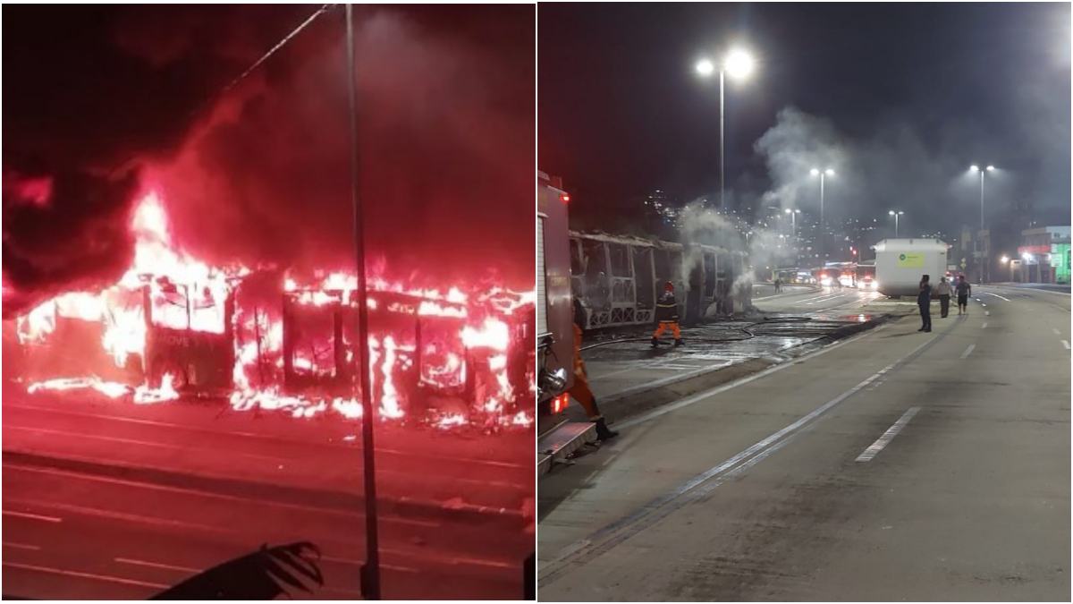 Ônibus do Move pega fogo na Antônio Carlos e fecha trânsito