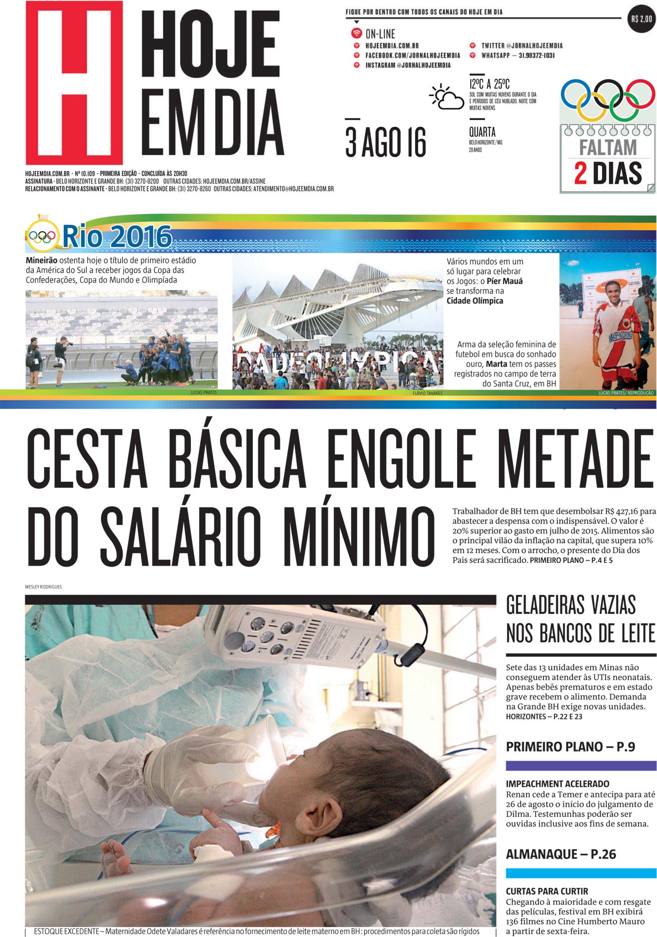 Capas Dos Principais Jornais De Bh Nesta Quarta Feira 3 De Agosto 