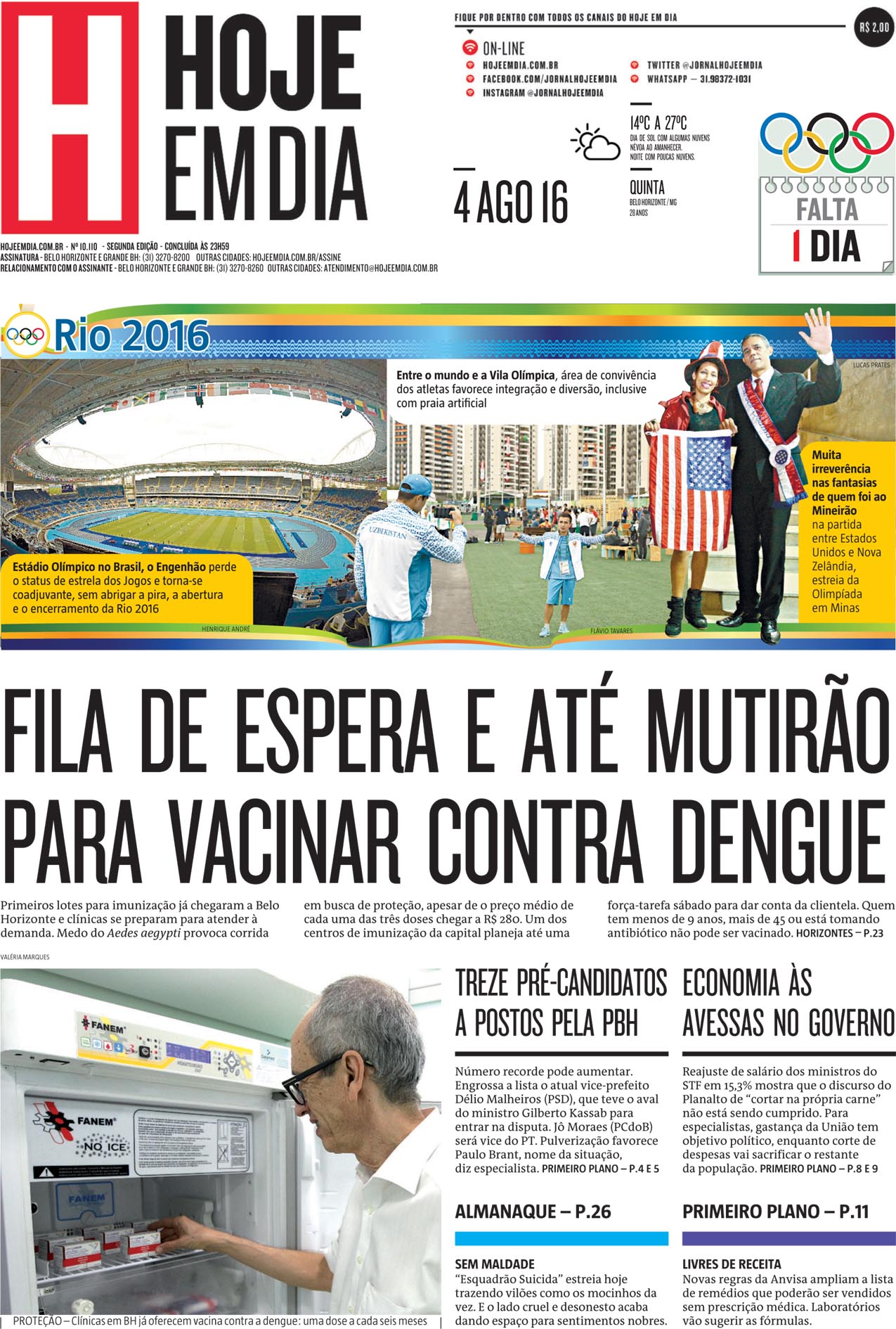 Capas Dos Principais Jornais De BH Nesta Quinta-feira, 4 De Agosto