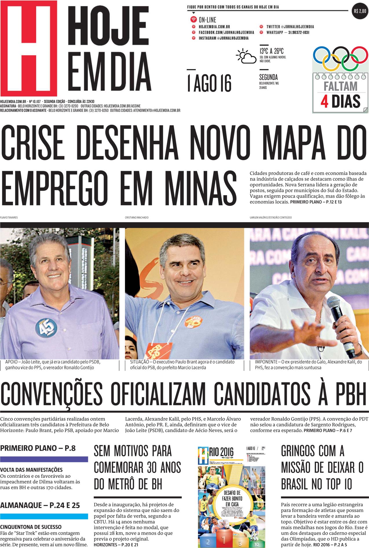 Capas Dos Principais Jornais De Bh Nesta Segunda Feira 1º De Agosto