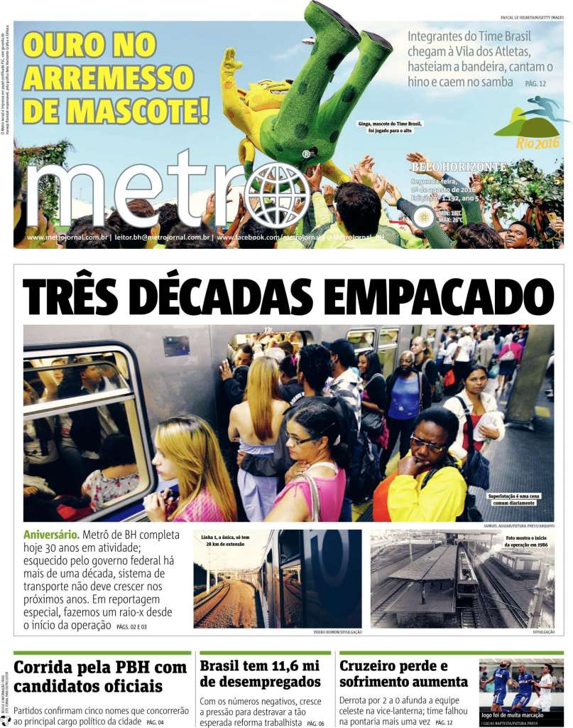 Capas Dos Principais Jornais De Bh Nesta Segunda Feira 1º De Agosto