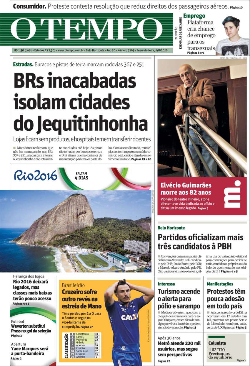 Capas Dos Principais Jornais De Bh Nesta Segunda Feira 1º De Agosto