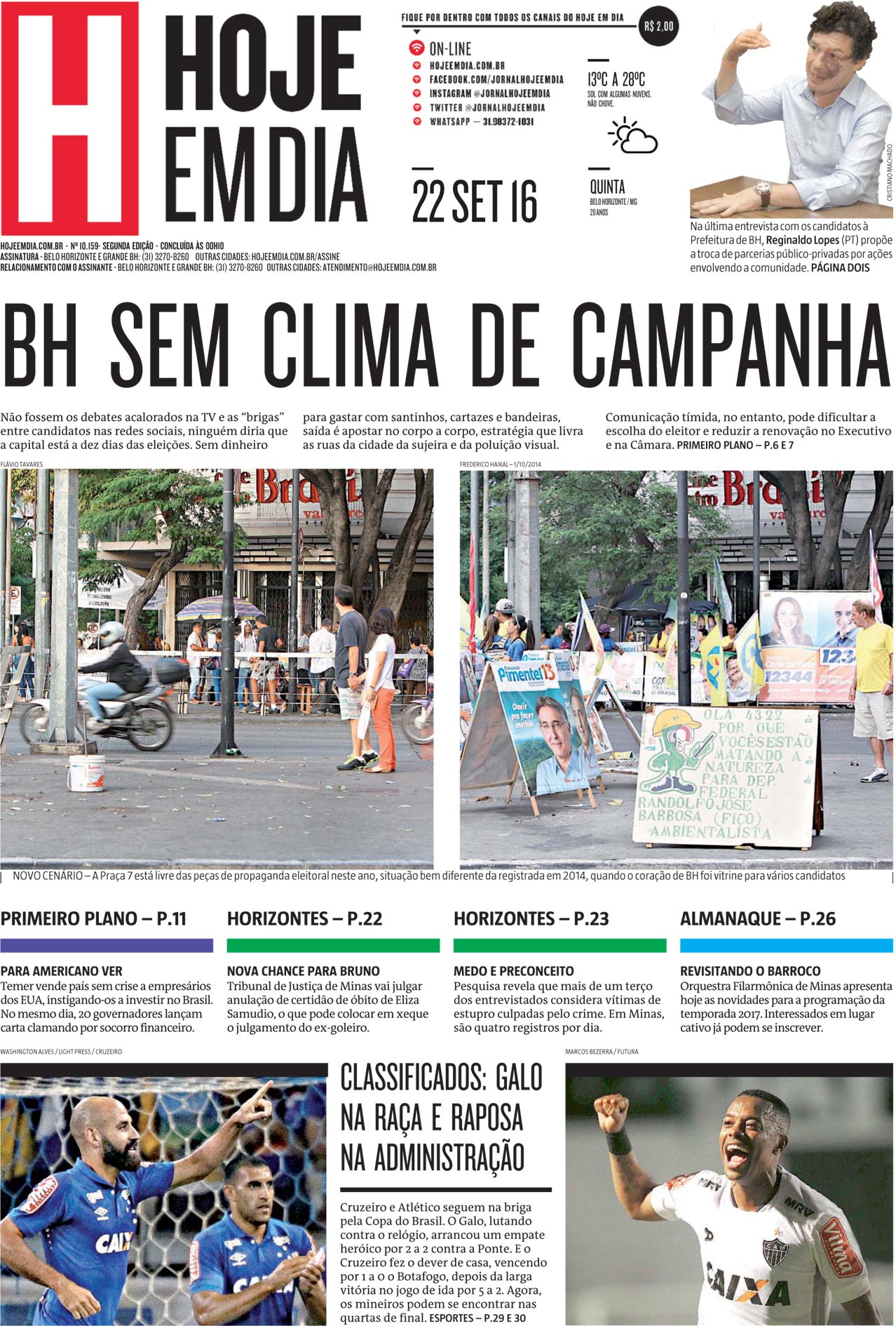 Capas Dos Principais Jornais De BH Nesta Quinta-feira, 22 De Setembro