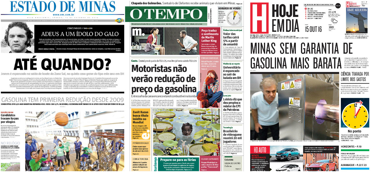 Capas Dos Principais Jornais De BH Neste Sábado, 15 De Outubro