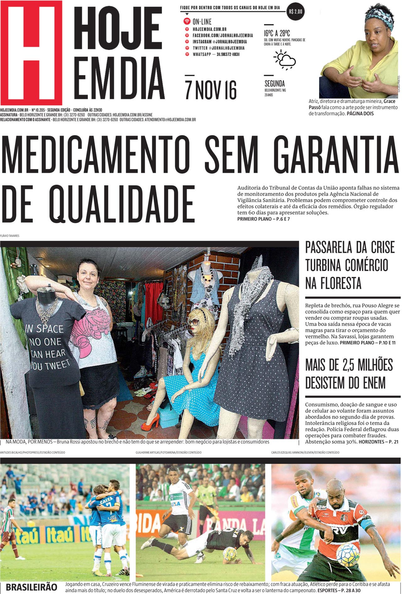 Capas Dos Principais Jornais De BH Nesta Segunda-feira, 7 De Novembro