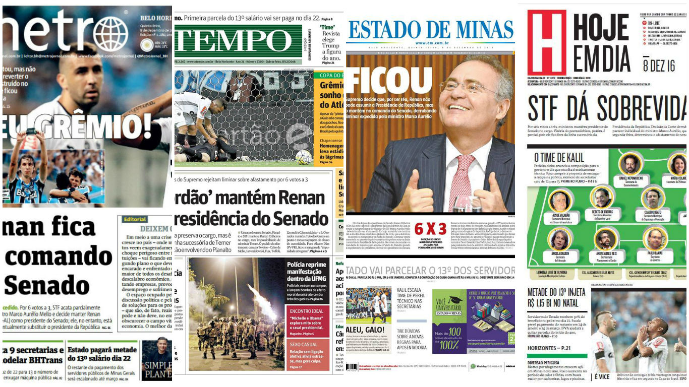 Capas Dos Principais Jornais De BH Nesta Quinta-feira, 8 De Dezembro