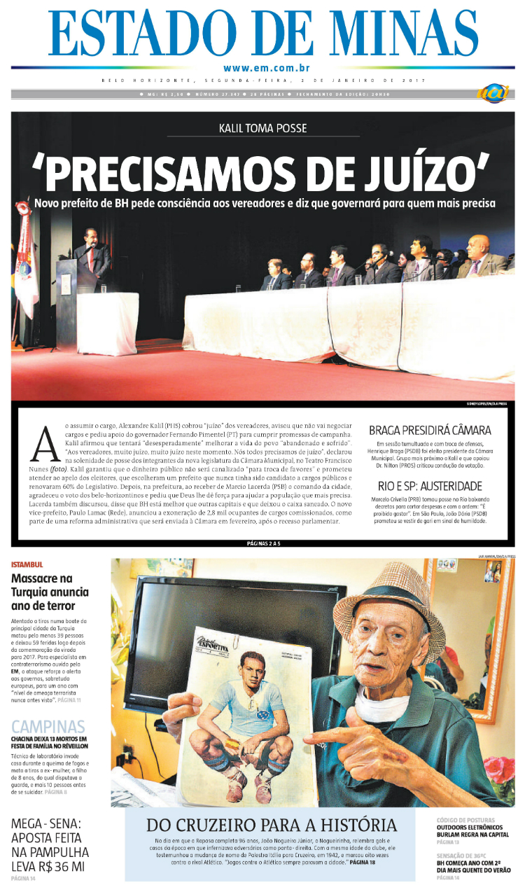 Capas Dos Principais Jornais De Belo Horizonte Nesta Segunda Feira 2 De Janeiro