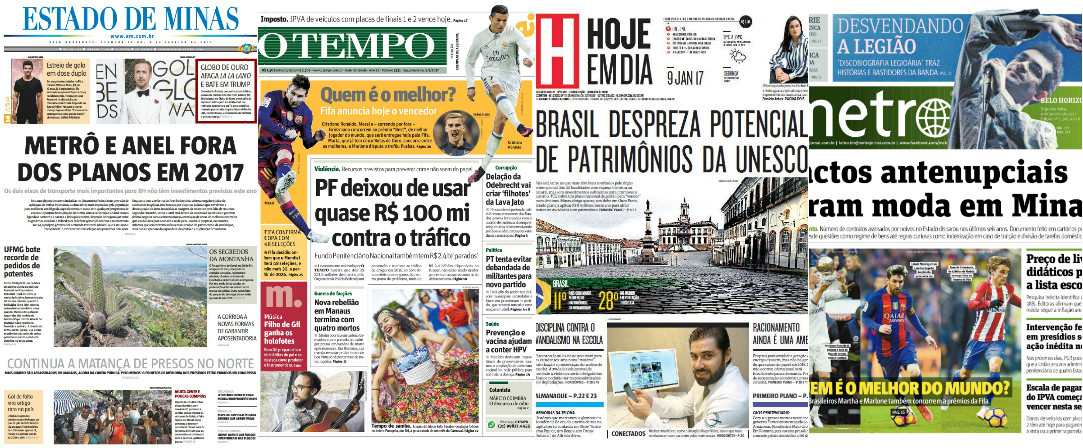 Capas Dos Principais Jornais De BH Nesta Segunda-feira, 9 De Janeiro