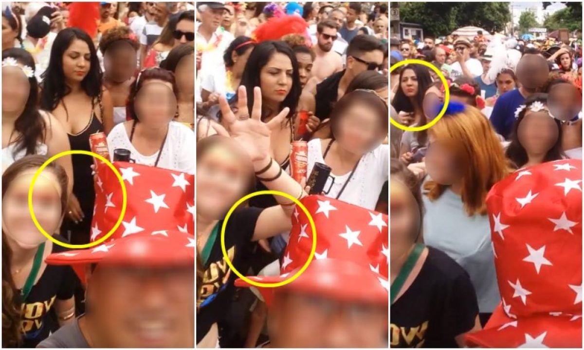 VÍDEO: Selfie flagra mulher furtando celular ao se passar por foliã em bloco