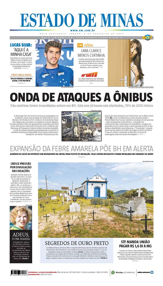 Capas Dos Principais Jornais De Bh Neste Sábado 4 De Fevereiro 