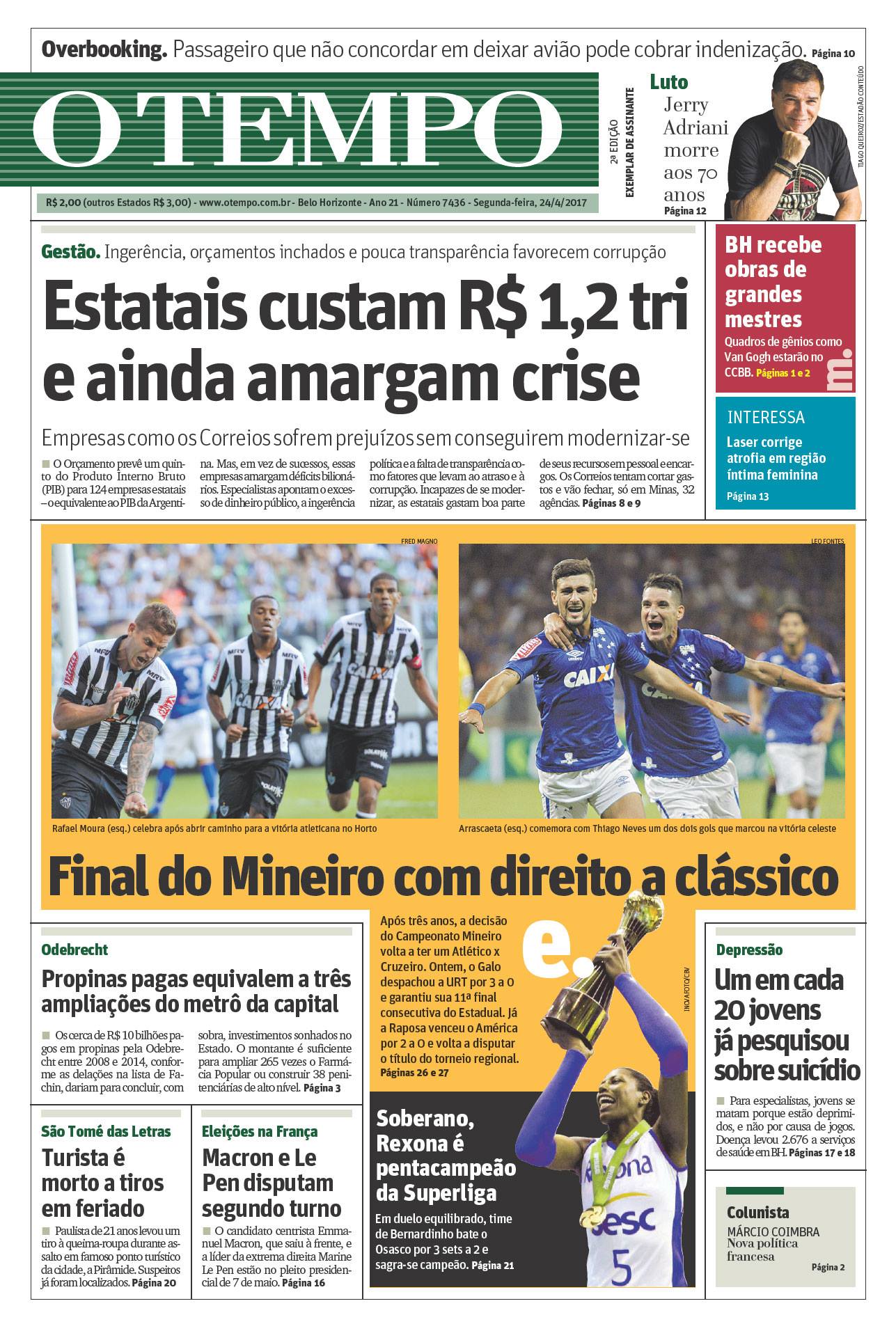 Capas Dos Principais Jornais De BH Nesta Segunda-feira, 24 De Abril