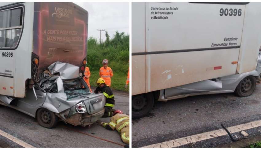 carro bate na traseira de ônibus
