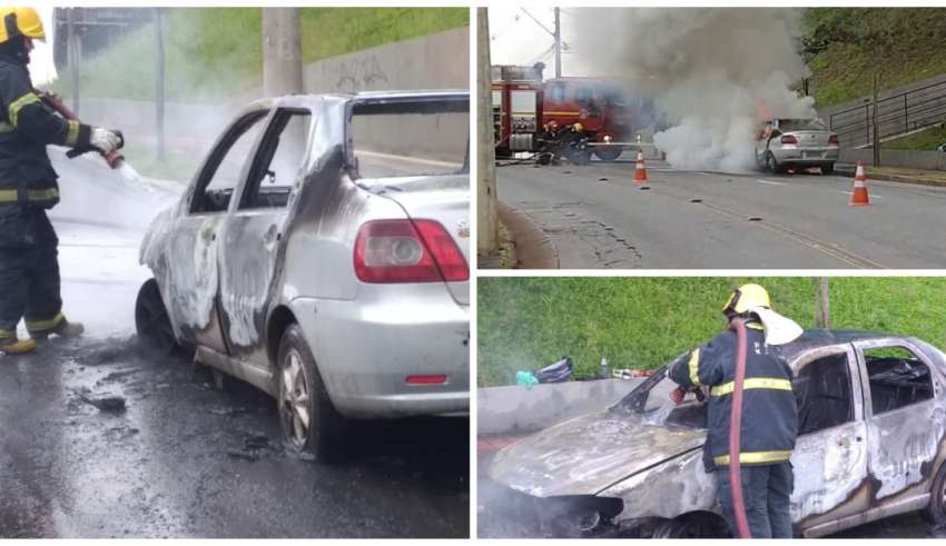 Carro de passeio pega fogo no Buritis