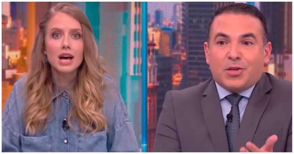 Gabriela Prioli e Reinaldo Gottino durante "O Grande Debate"