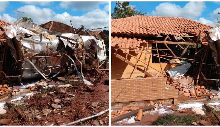 caminhao capota atinge casas barbacena