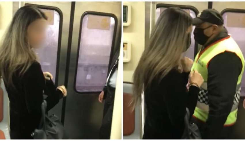 mulher trem máscara