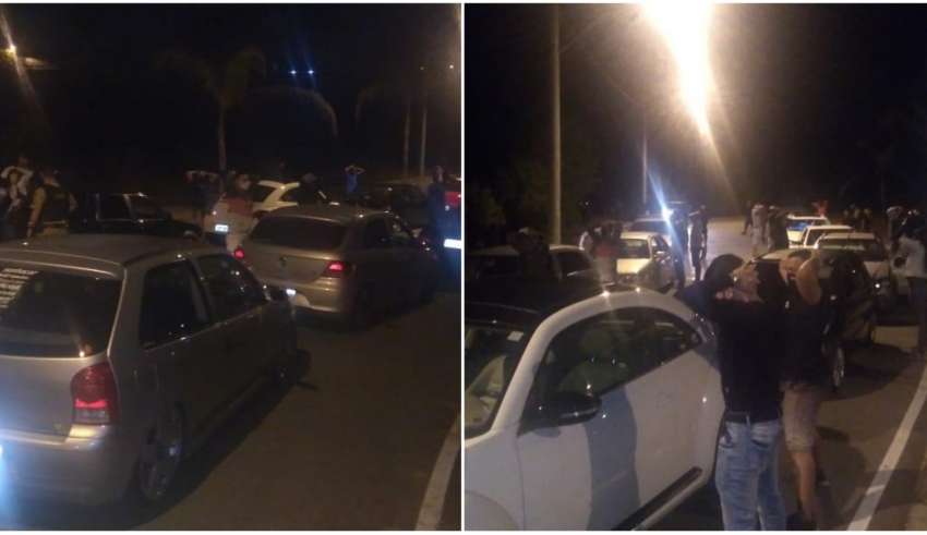 Guardas agindo para acabar com aglomeração e encontro de carros em Contagem