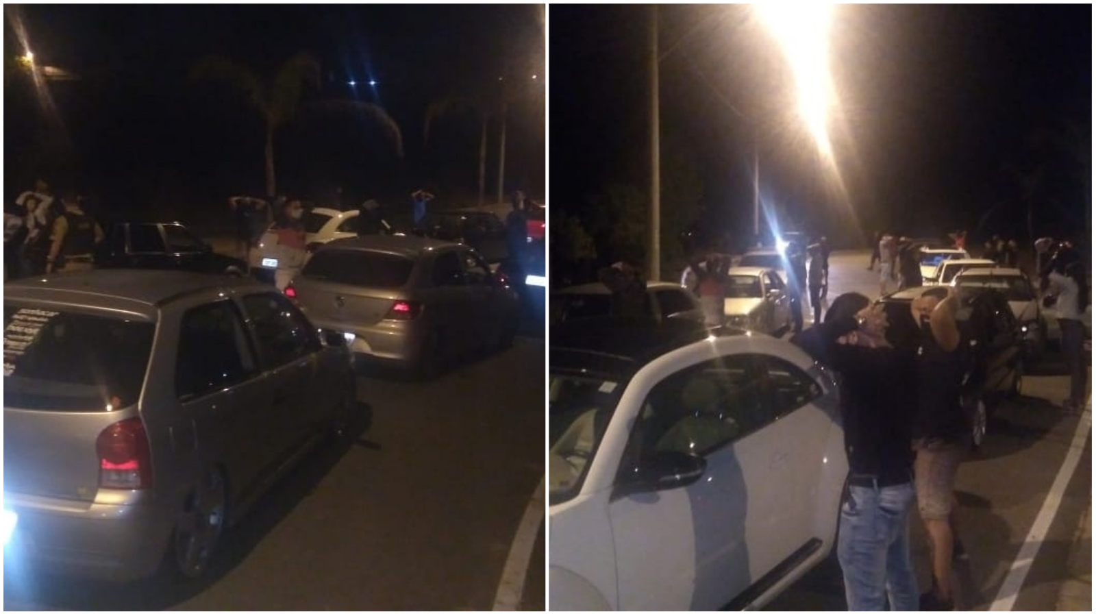 Guardas agindo para acabar com aglomeração e encontro de carros em Contagem
