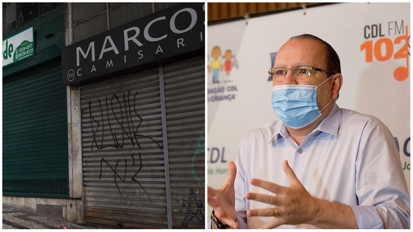 Lojas fechadas e o presidente da CDL-BH Marcelo de Souza