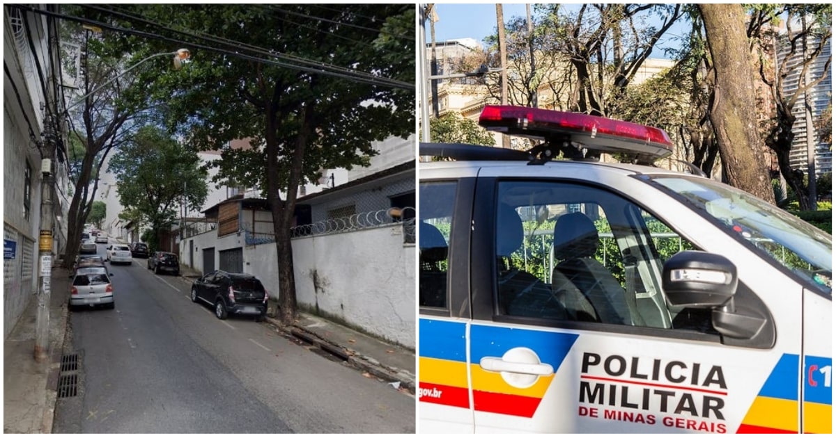 Rua Mangabeiras e viatura da Polícia Militar