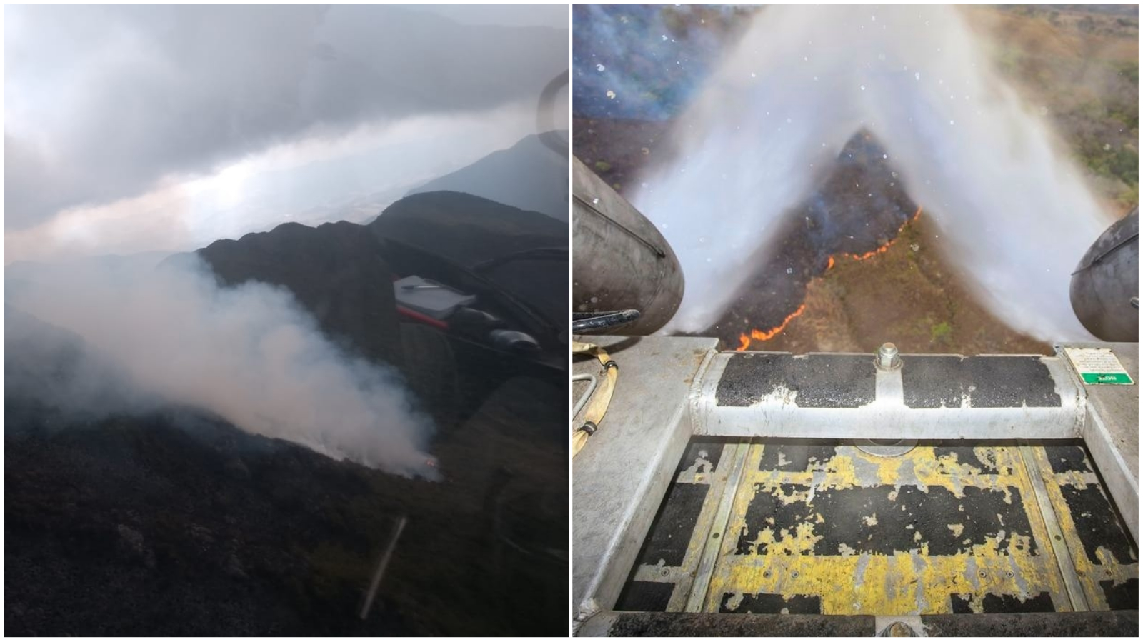 Incêndio na Serra da Mantiqueira e avião da força aérea no combate às chamas