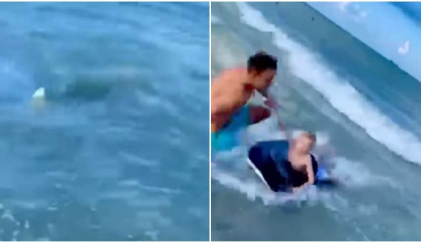 policial salva garoto tubarão mar