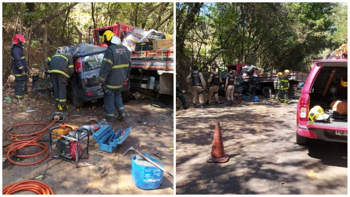 acidente carro caminhão rodovia betim corpo de bombeiros