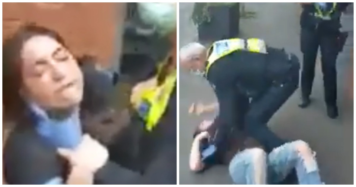 Policial agarra mulher pelo pescoço na Austrália
