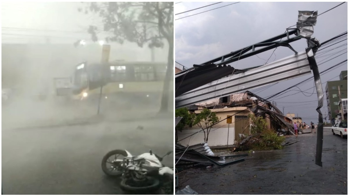 tempestade em Divinópolis e estrutura caída sobre rede elétrica