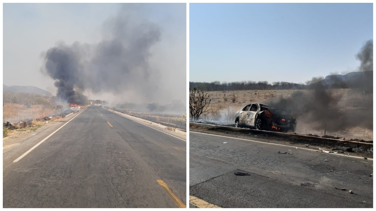 Fumaça de incêndio atinge carro em rodovia