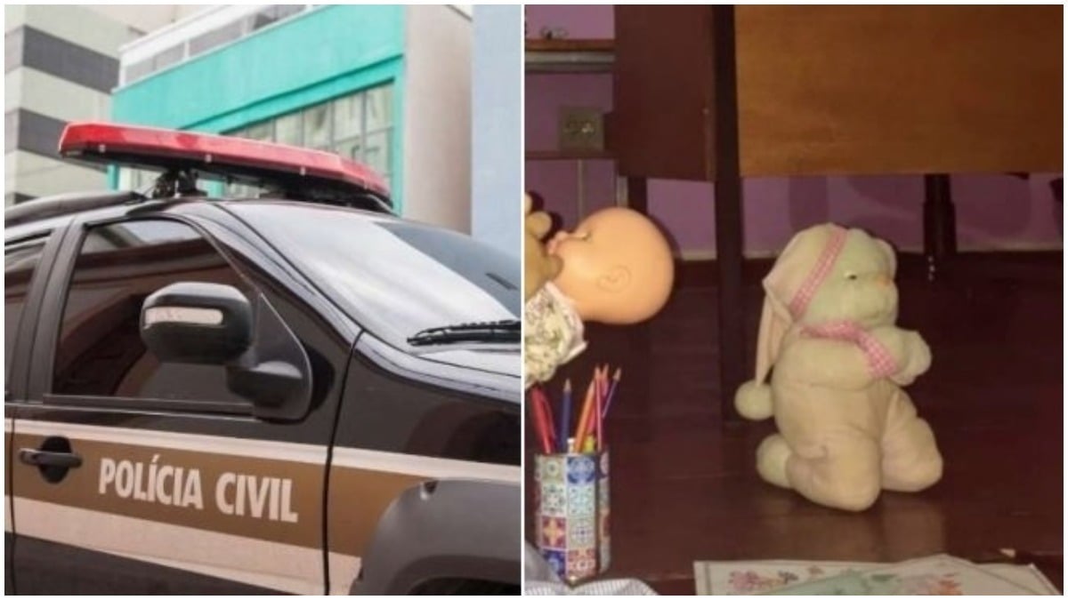 Carro polícia civil e urso de pelúcia
