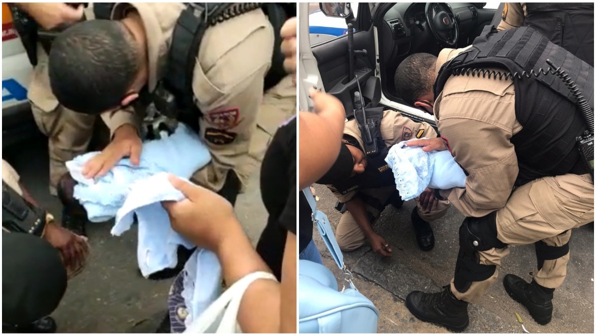 policiais salvam bebê engasgado