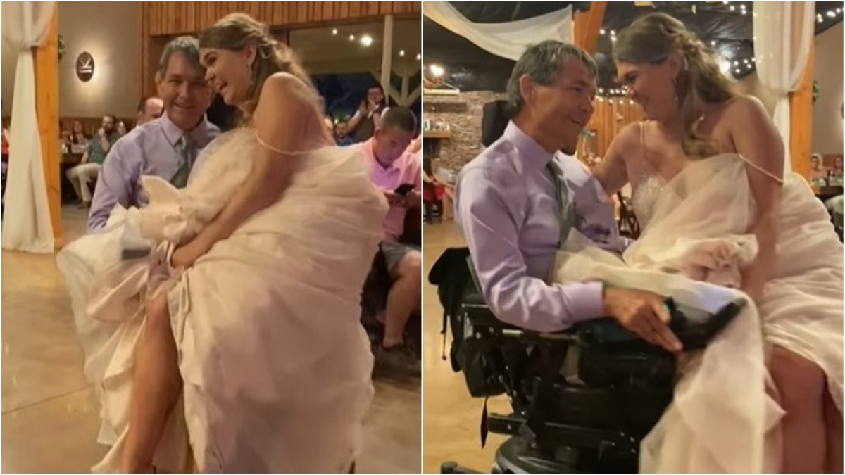 Pai dança com a filha em cadeira de rodas