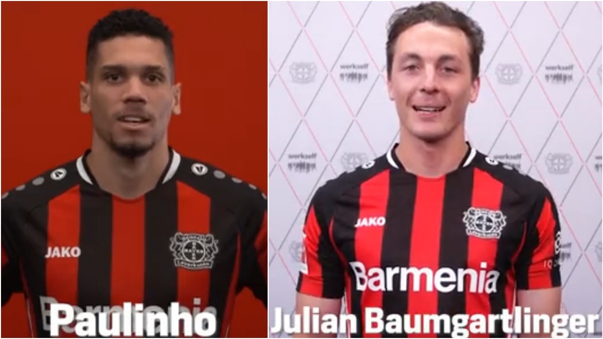 jogadores Paulinho e Julian, do Bayer, dizendo as pronúncias