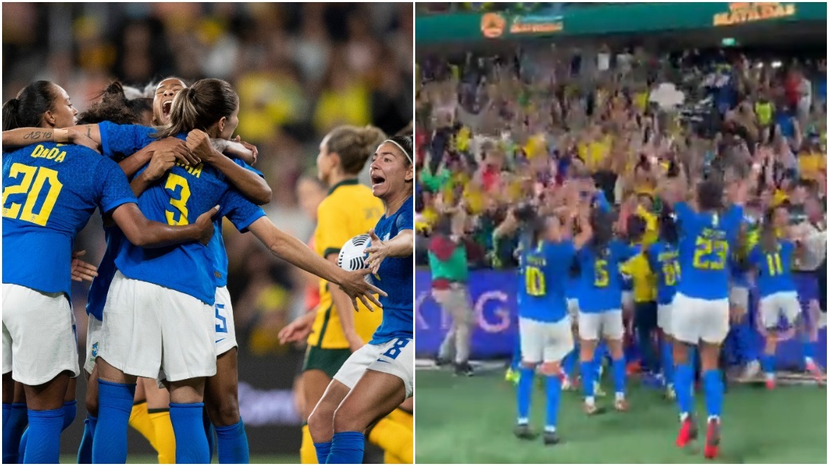 jogadoras da seleção femininina e a torcida