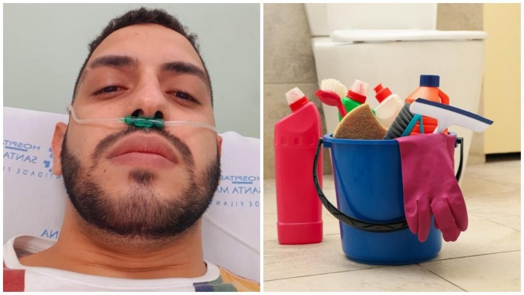Jovem internado e produtos de limpeza