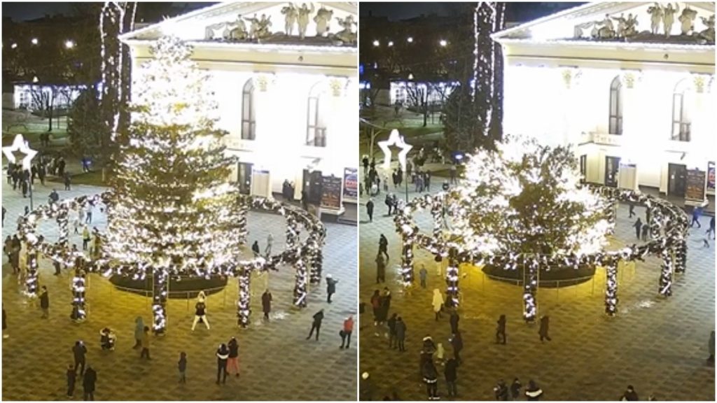 Árvore de Natal desaba na Ucrânia