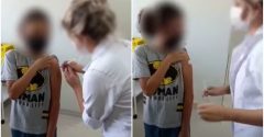 enfermeira injeta seringa mas não aplica vacina covid criança Taubaté sp