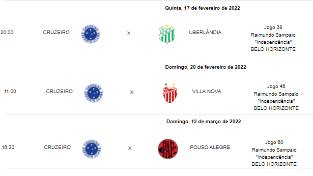 Quando é o próximo jogo do Cruzeiro?