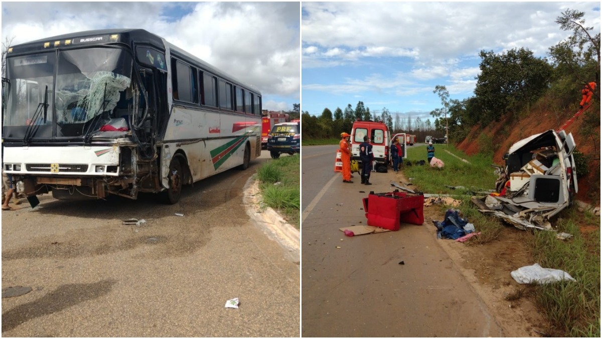 acidente ônibus e van