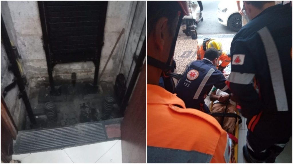 homem cai elevador
