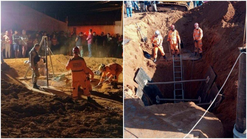 menino cai buraco corpo bombeiros resgate