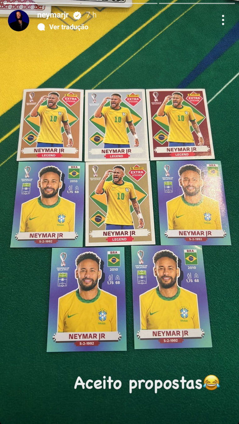 Neymar posta figurinhas raras no álbum da Copa do Mundo 2022