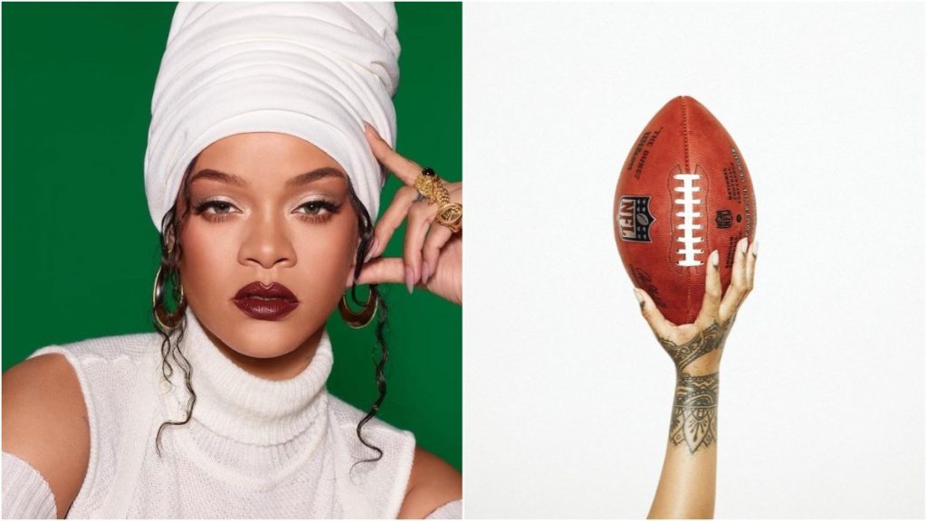 rihanna posta foto segurando bola de futebol americano para anunciar apresentação no super bowl
