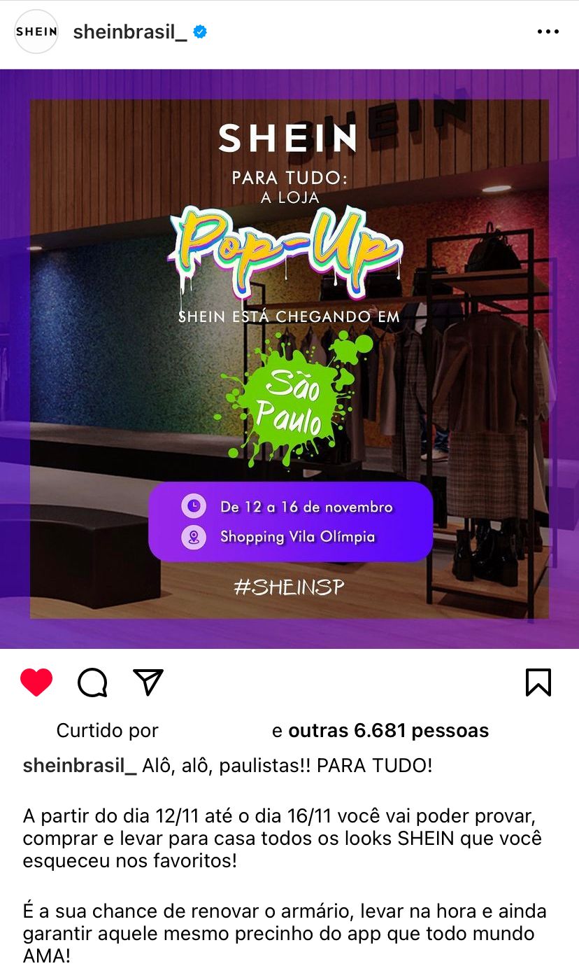 Shein vai abrir lojas físicas em São Paulo e BH