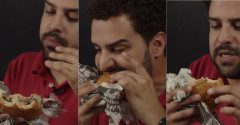 Asafe Alcântara experimenta hambúrguer da American Bulls, em BH