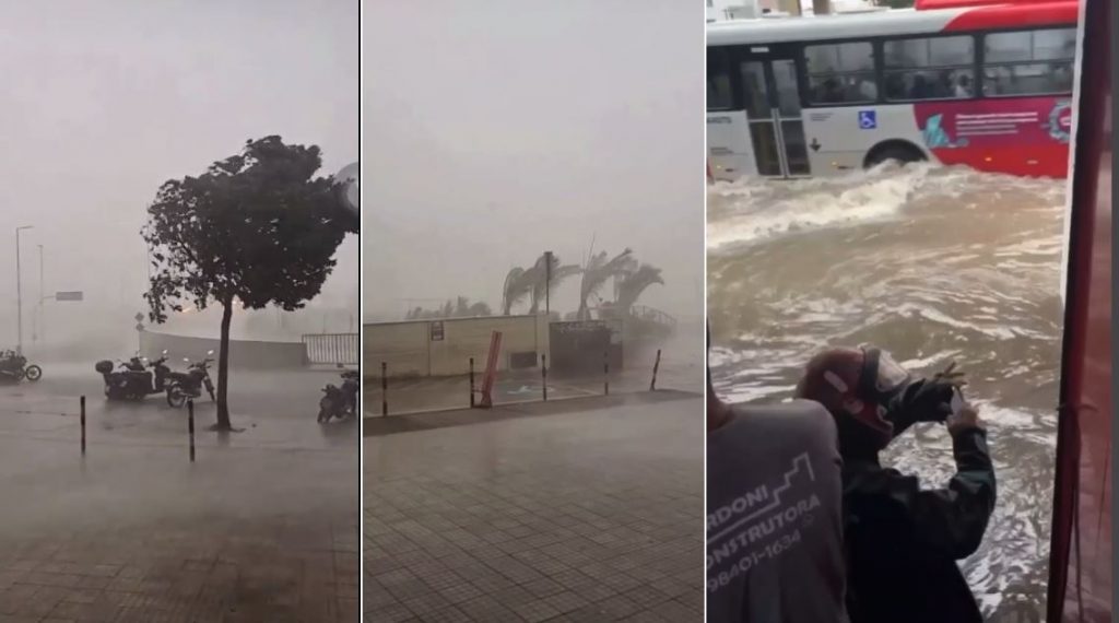 Imagens mostram força do vento durante chuva forte em BH