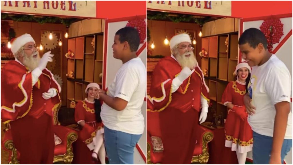 Papai Noel conversa em Libras com estudante