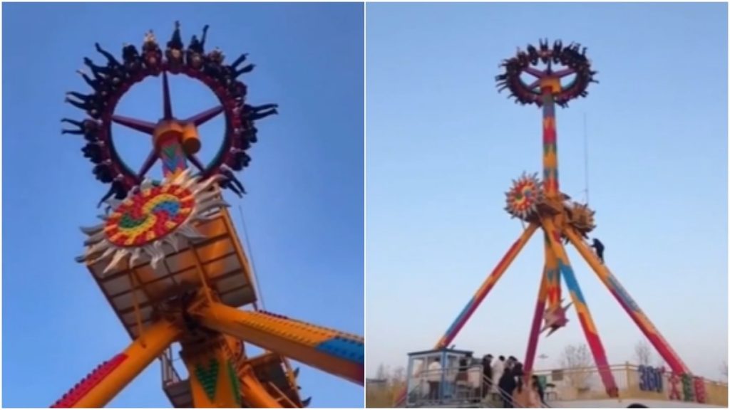 Presos em brinquedo de parque de diversões